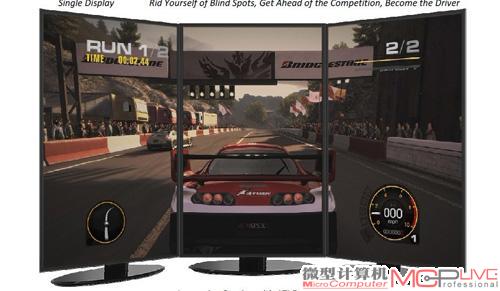 用HD 7970组建的三屏系统，可以在高分辨率下获得更舒适的游戏体验。